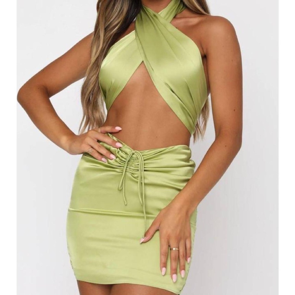 White Fox Boutique Matcha Green Silk Set